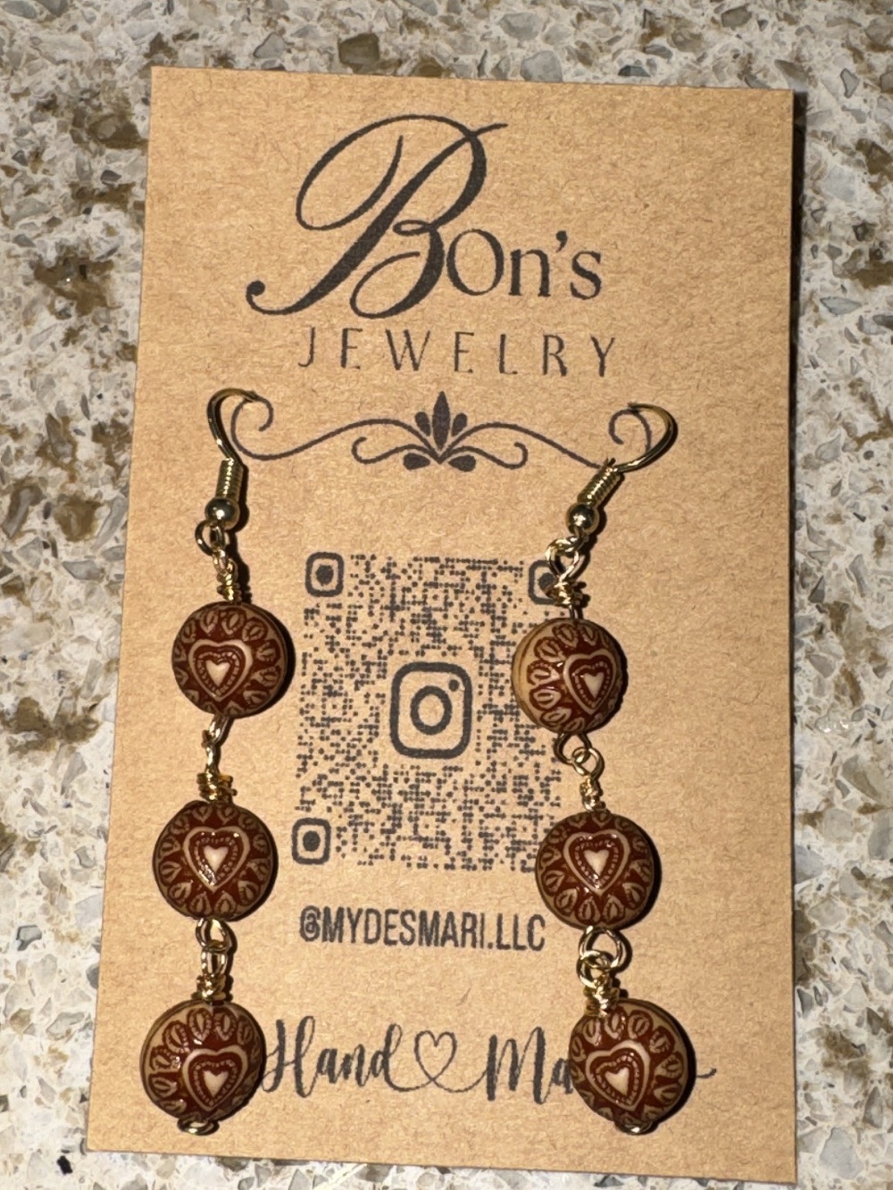 Brown Heart Drop Earrings